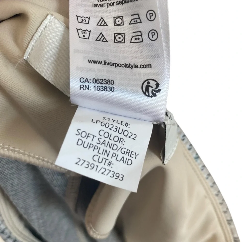 Liverpool Preppy Plaid Reese Hi-Rise Pencil Skirt in Soft Sand Grey Size 8/29 P